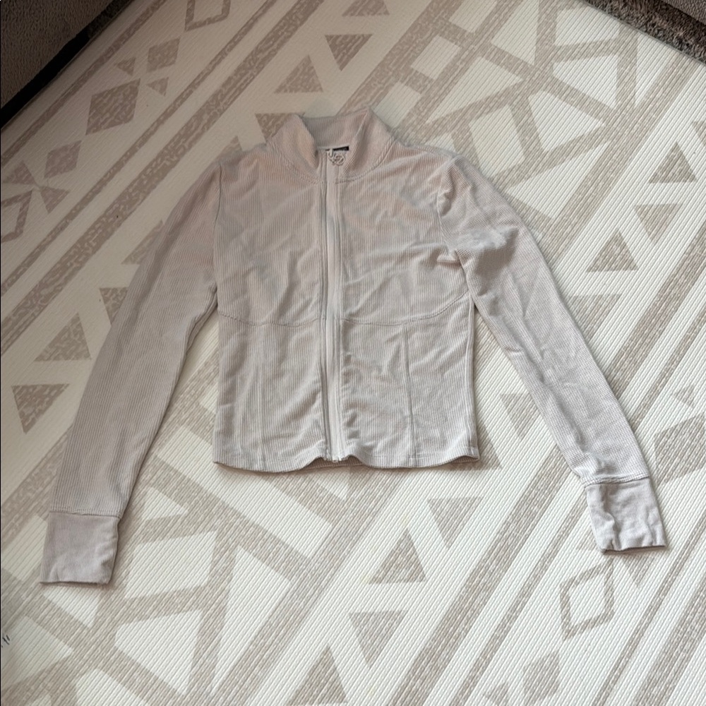 Victoria's Secret White Bomber Jacket with Ribbed Cuffs